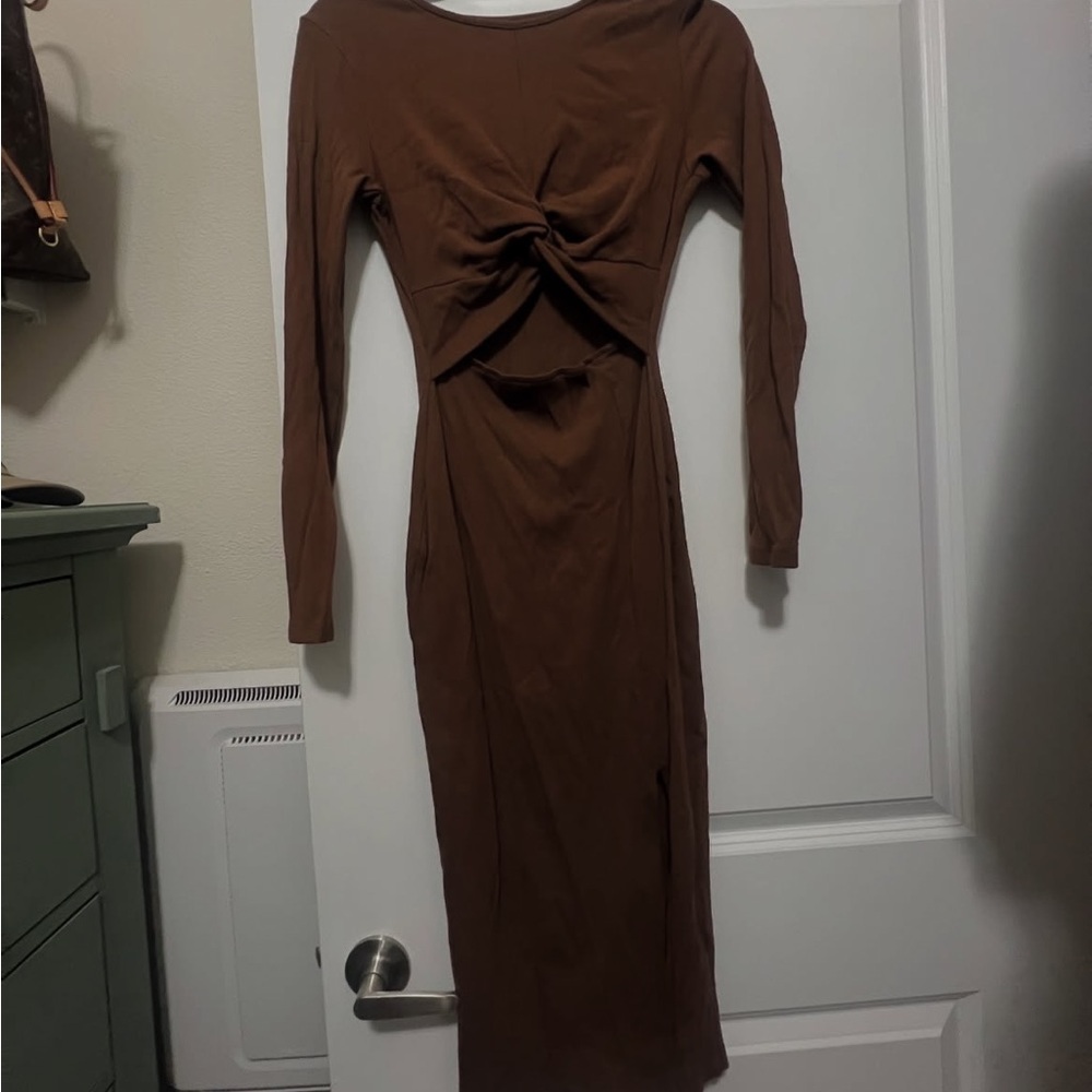Elegant Brown Long Sleeve Dress